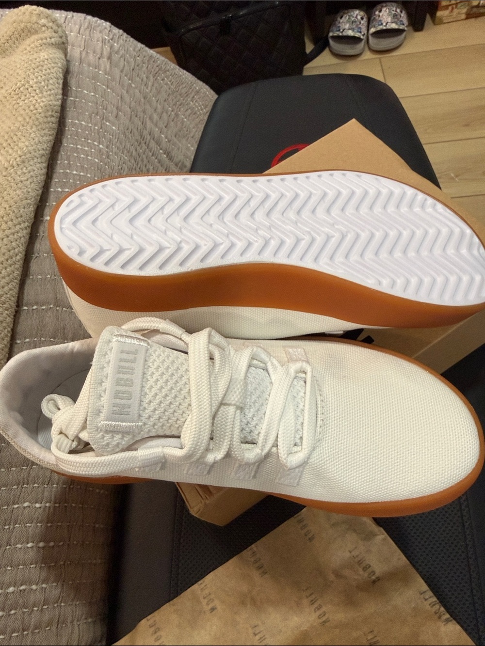 NOBULL White Knit Sneakers with Gum-Orange Sole - Picture 2 of 3